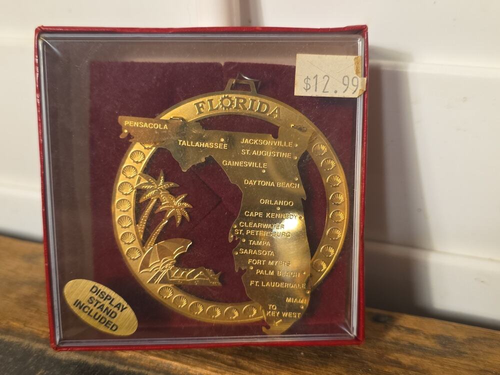 Vintage Nations Treasures Florida State Landmarks Brass Christmas Ornament 3D...